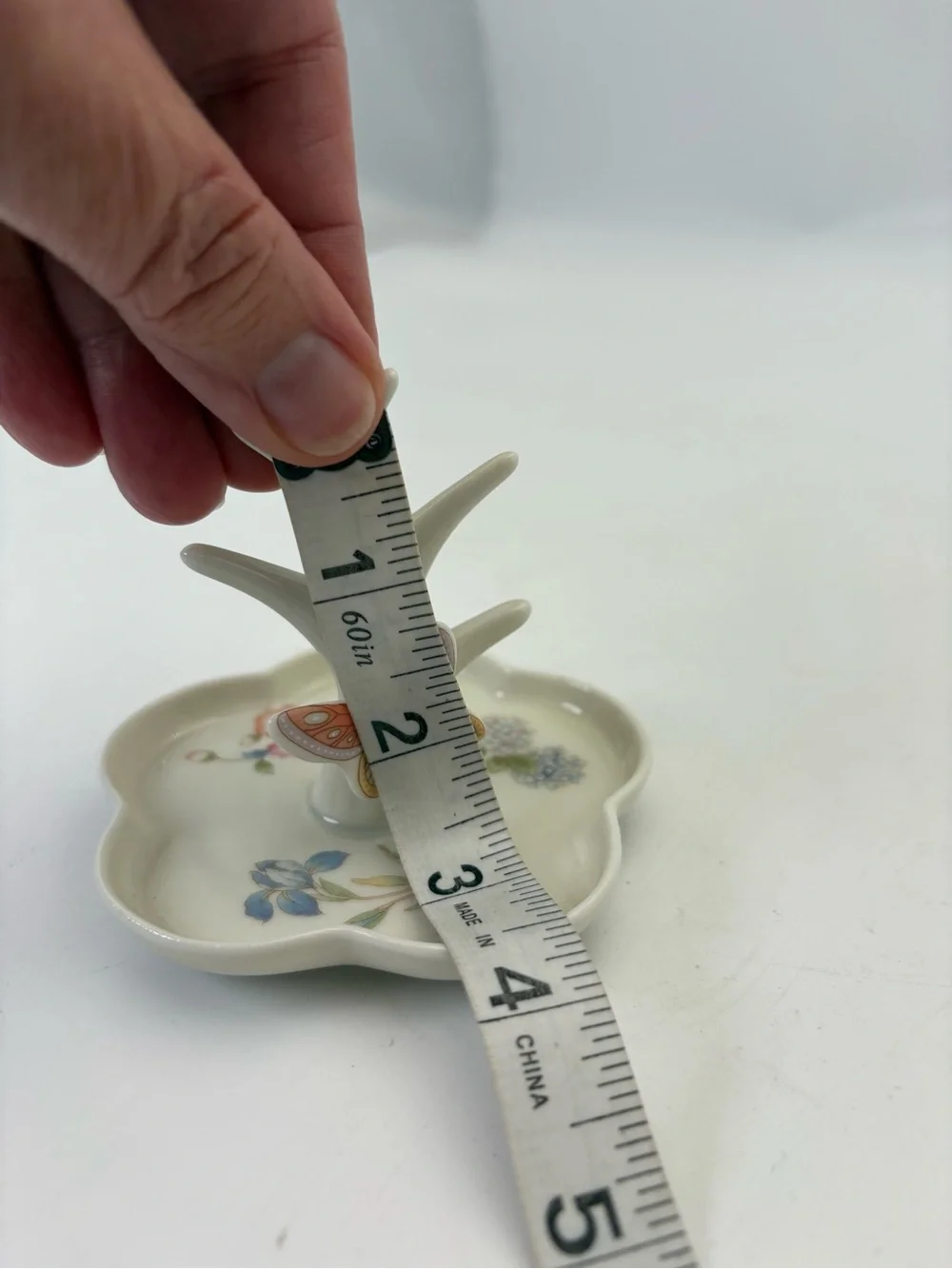 Vintage Porcelain Ring Holder Trinket Dish with Charming Butterfly Detail